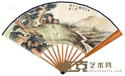 溥伒 王揖唐 风泉清听 诚至斯孚 成扇 19.2×53cm
