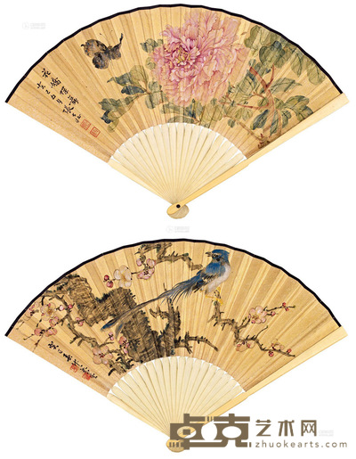 张大壮 癸巳(1953年)作 双面绘扇 成扇 14×41cm