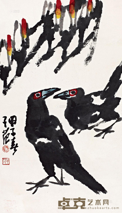 崔子范 甲子（1984年）作 玉兰双喜 立轴 79×45.5cm