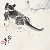 刘继卣 庚申（1980年）作 猫趣图 立轴
