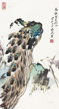 袁晓岑 癸亥（1983年）作 孔雀南飞 立轴