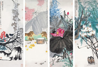 薛亮 甲申（2004年）作 四季风物 （四帧） 四屏镜心