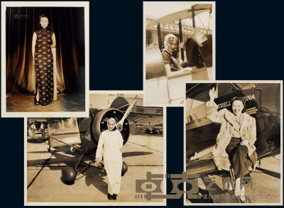 P 抗战时期纽约中国新闻社记者拍摄为抗战筹款中国女飞行员新闻照片四张 --