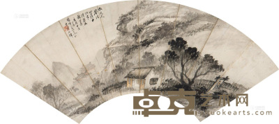 吴石僊 山水 镜框 17×50cm