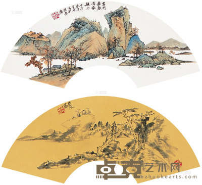 黄政 2014年作 山水 扇片 19.5×59.5cm×2