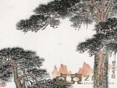 钱松嵒 颈松 镜框 34.5×46cm