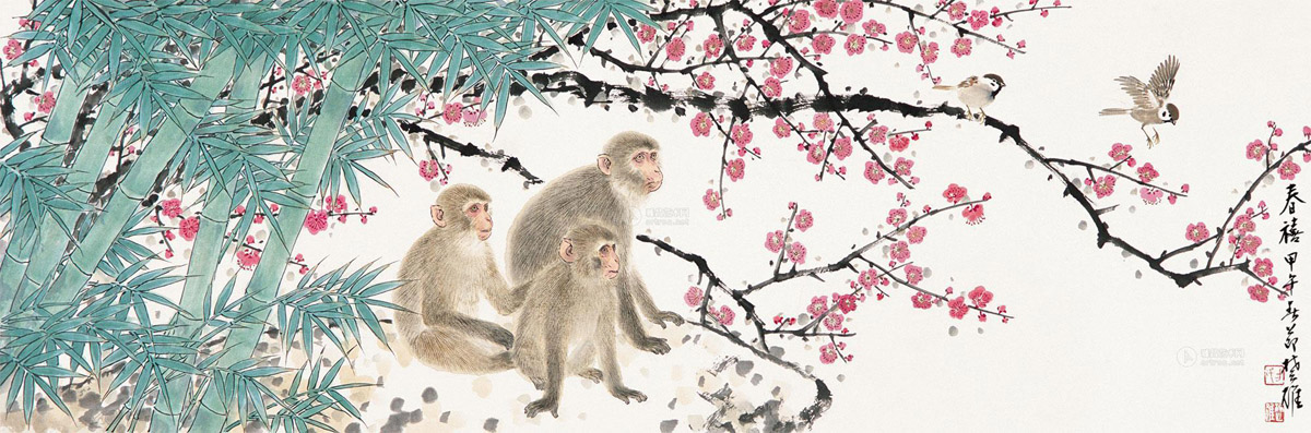 方楚雄 2014年作 春禧 镜片 46×138cm