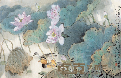 方楚雄 1999年作 池中戏水 镜片 55×85cm