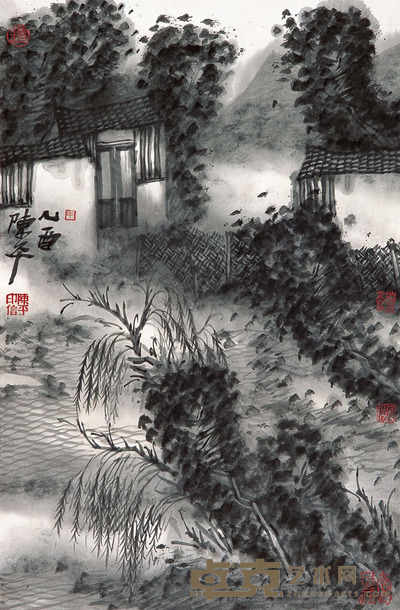 陈平 2005年作 山里人家 镜片 68×45cm