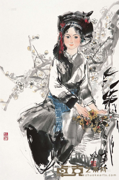王明明 1978年作 傣族少女 镜片 68×45cm