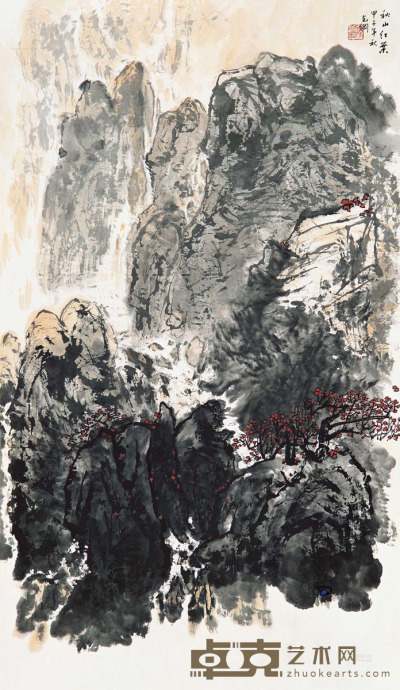 孙克纲 1984年作 秋山红叶 镜片 116×68cm