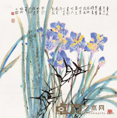 郭怡孮 1999年作 花卉 镜片 69×69cm