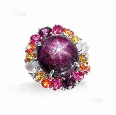 铂金星光紫刚彩色宝石钻石戒指