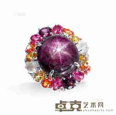 铂金星光紫刚彩色宝石钻石戒指 --