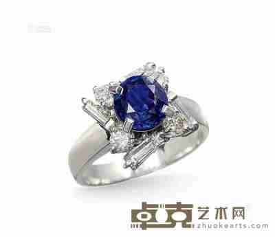 铂金蓝宝石钻石戒指 --