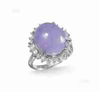 铂金天然紫罗兰翡翠钻石戒指