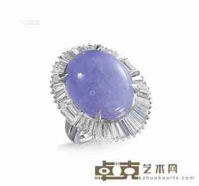 铂金天然紫罗兰翡翠钻石戒指 --