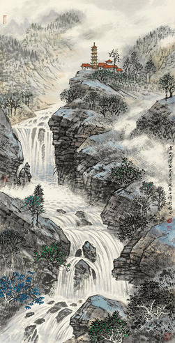 陈玉峰 癸巳（2013年）作 玉山飞瀑 镜心