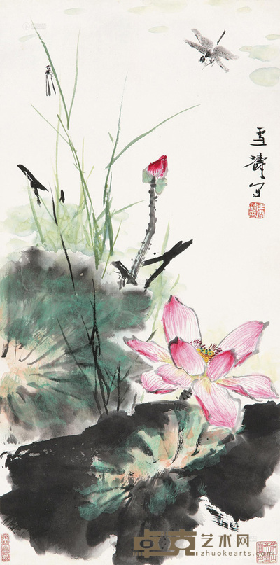 王雪涛 荷塘清趣 立轴 69×34cm