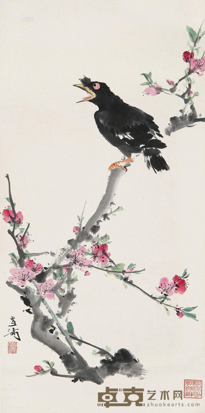 王雪涛 桃花八哥 镜心 69×34cm