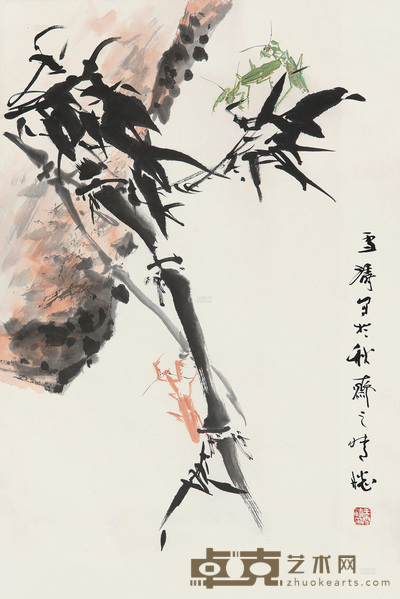 王雪涛 竹叶螳螂 立轴 68×46.5cm