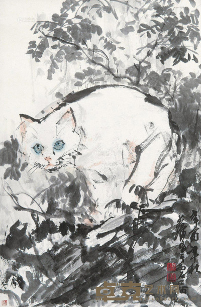 黄胄 1981年作 白猫 镜心 68.5×45cm