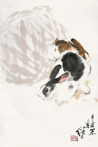 刘继卣 1981年作 玉兔 立轴