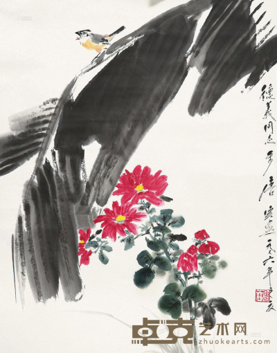 唐云 1976年作 花鸟 立轴 66.5×52.5cm