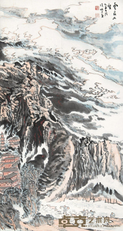陆俨少 1985年作 云岩幽壑 立轴 96×45cm