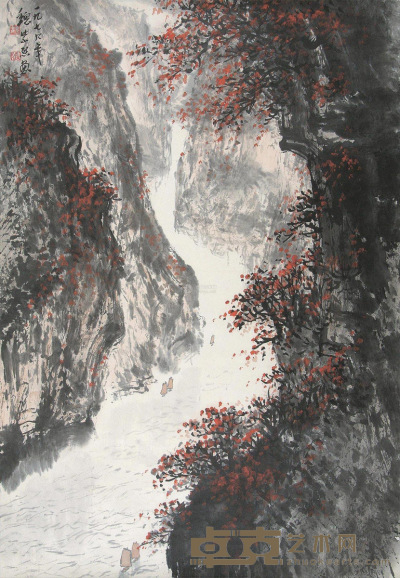 魏紫熙 1979年作 山水 立轴 67×46cm