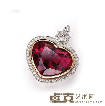 白金镶红碧玺挂件 --