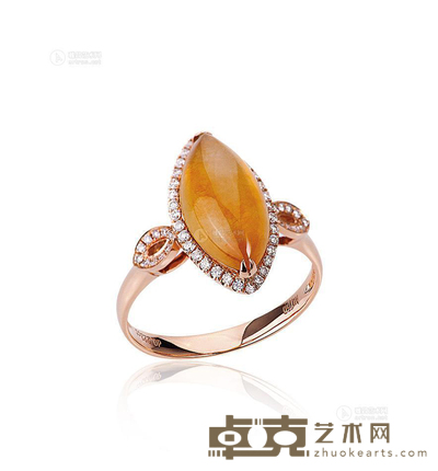 冰黄翡配钻石戒指 --
