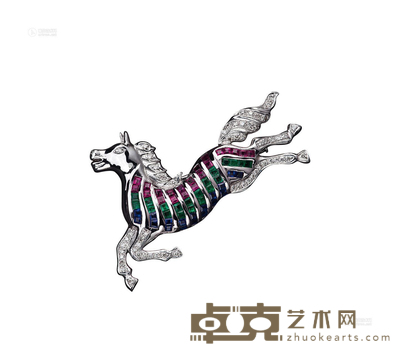 宝石配钻石马形胸针 --