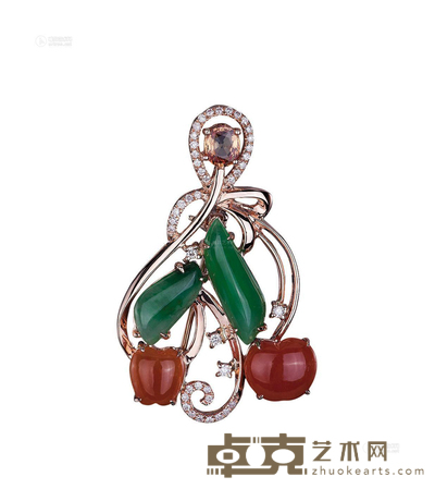 天然翡翠配钻石及宝石胸针 --