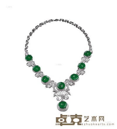 天然翡翠阳绿平安扣配钻石项链 --