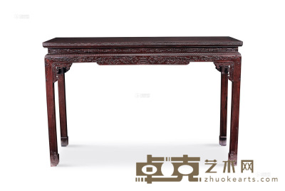 红木雕拐子龙纹独板边桌 长125cm；宽41.5cm；高82.5cm
