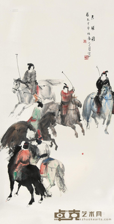 彭先诚 2004年作 马球图 镜心 136×68cm