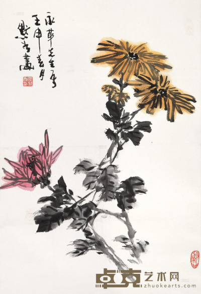 金默如 1992年作 菊花 立轴 65.5×45cm