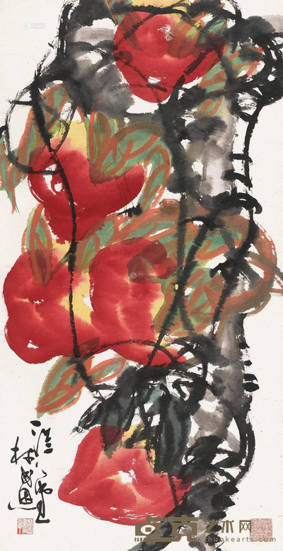 林民恩 寿桃 立轴 143.5×74cm