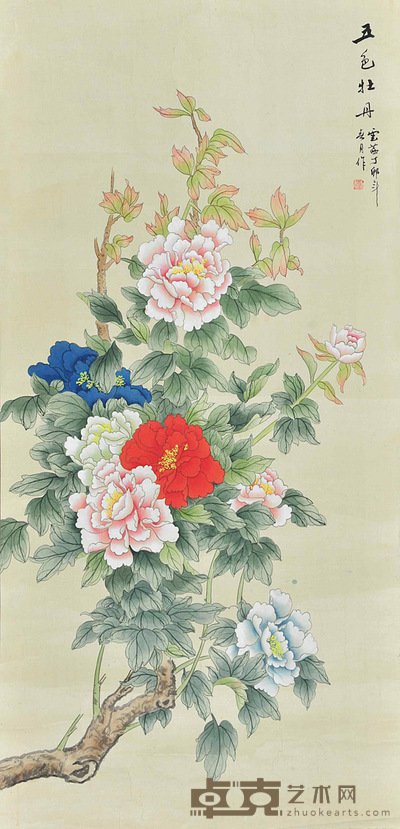 云茜       五色牡丹 105×50cm 约：4.73平尺