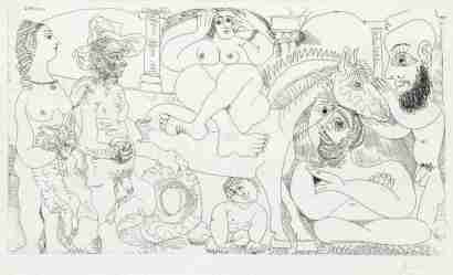巴勃罗·毕加索 羊和女性，演绎的宫女和装扮成维修工的自画像（处自347系列）