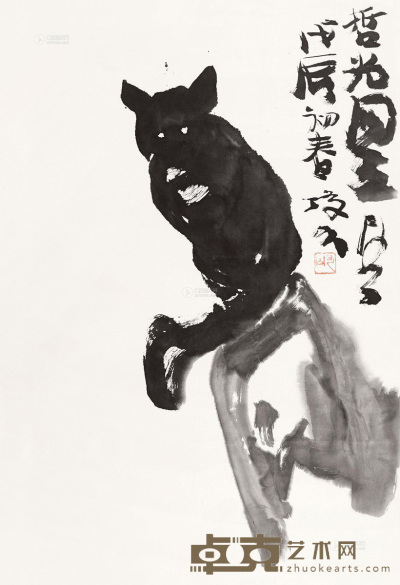 李琼久 1988年作 猫 立轴 134×64cm
