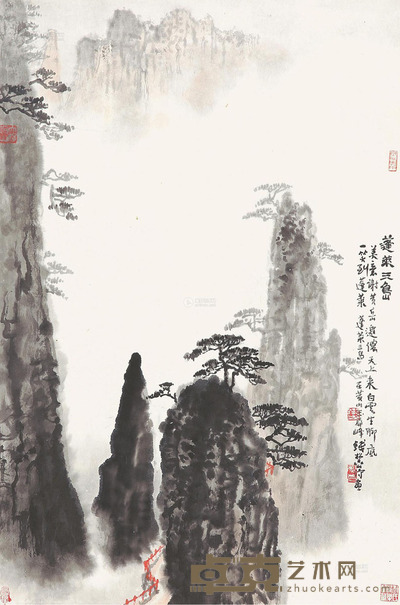 钱松嵒 蓬莱三岛 立轴 设色纸本 68×45cm