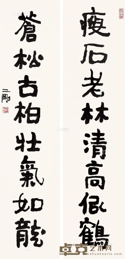刘二刚 对联 立轴 水墨纸本 138×34cm×2