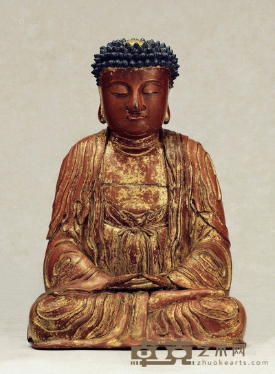 明 檀香木雕释迦牟尼坐像 高40cm