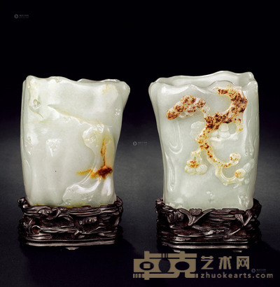 清中 白玉巧雕小笔筒 高9cm