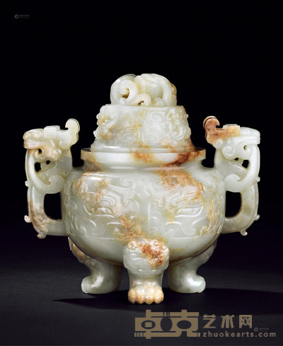 明 白玉沁色香炉 高15cm