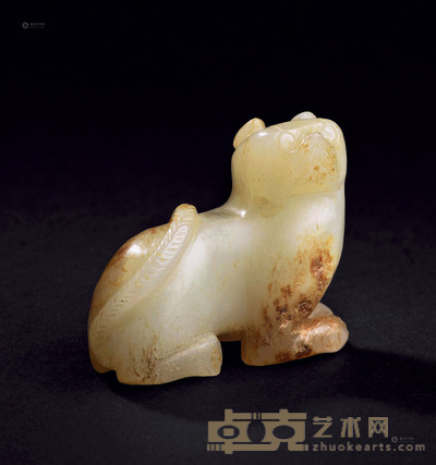 明 白玉雕瑞兽把件 长4.8cm