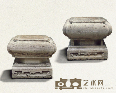 明 太湖石花台 （一对） 46×46×37cm