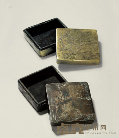 民国 铜墨盒 （二件） 10.3×10.3×4.4cm；12.5×12.4×4.4cm
